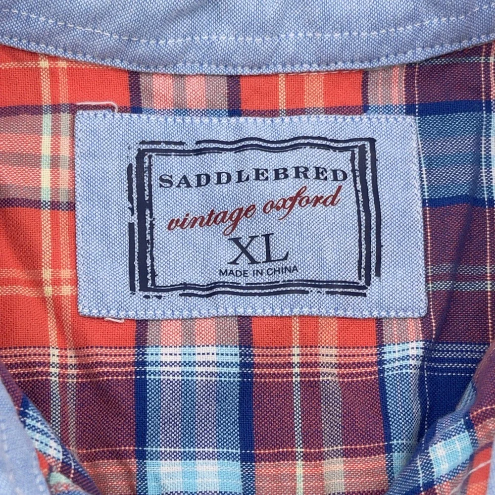 Saddlebred Vintage Oxford Shirt Mens XL Plaid Button Down‎ Preppy Americana